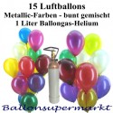 Ballons-Helium-Mini-Set, 15 bunte Luftballons Metallic mit Helium