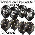 Silvester Dekoration, 10 Luftballons Happy New Year, 20 Luftballons Golden Stars, 2,2 L Helium-Einweg