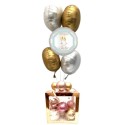 Geschenkidee zu Silvester, Bouquet aus 5 Helium-Luftballons "Frohes Neues Jahr" mit einer Ballonbox