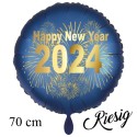 Großer Silvester Deko-Luftballon aus Folie, 70 cm, "2024" Feuerwerk