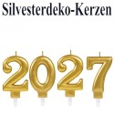 Silvester Dekoration, Zahlenkerzen-Set, 2027, gold
