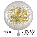 Großer Silvester Luftballon aus Folie, 70 cm groß, "Viel Glück im neuen Jahr!" mit Helium gefüllt