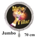 Silvester Luftballon aus Folie, 70 cm groß, "Mutlu Yillar" überschäumender Champagner, knallender Korken, Feuerwerk, Glückssymbol, mit Helium gefüllt