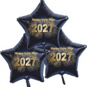Silvester-Bouquet, 3 schwarze Sternballons, 2027 - Feuerwerk, mit Helium, Silvesterdekoration