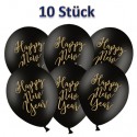 Luftballons Silvester, Happy New Year, schwarz-gold