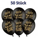 Luftballons Silvester, schwarz-gold, Happy New Year, 50 Stück