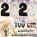 Zahlendekoration Silvester 2023, 1 Meter große Zahlen in Schwarz und Silber