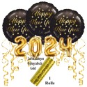 Silvesterdeko-Set mit Luftballons Happy New Year 2024, 8-teilig