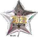 Silvester-Sternballon Silber aus Folie, "2022", Happy New Year, mit Helium gefüllt