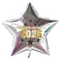 Silvester-Sternballon Silber aus Folie, "2026", Happy New Year, mit Helium gefüllt