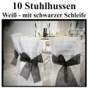 10 Stuhlhussen, Weiß, mit schwarzer Schleife