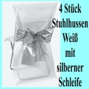 4 Stuhlhussen, Weiß, mit silberner Schleife