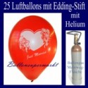 Just Married Luftballons, Glückwünsche - Namen eintragen, 25 Luftballons mit Heliumflasche