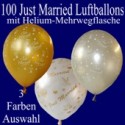 Just Married Luftballons, 100 Hochzeitsballons mit Heliumflasche