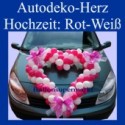 Autodeko Hochzeit, Dekoration Herzen aus Mini-Luftballons in Rot-Weiß