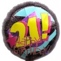 Happy Birthday "21", Luftballon aus Folie, Geburtstagsballon zum 21. (ohne Helium)