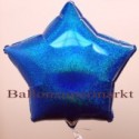 Luftballon aus Folie, Sternballon, Holografischer Glanzeffekt, Blau, ohne Helium