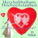 Herzluftballons mit Hochzeitstauben, 25 Stück