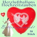 Herzluftballons mit Hochzeitstauben, 50 Stück