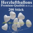 Herzluftballons Weiß 200 Stück / Heliumqualität / Premium