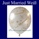 Luftballons Hochzeit, Latex, 10 Stück "Just Married", weiß
