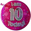 Holografischer Tischaufsteller, Ansteck-Button Zahl 10, Pink, Dekoration zum 10. Geburtstag, Mädchen