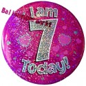 Holografischer Tischaufsteller, Ansteck-Button Zahl 7, Pink, Dekoration zum 7. Geburtstag, Mädchen