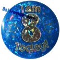 Holografischer Tischaufsteller, Ansteck-Button Zahl 8, Blau, Dekoration zum 8. Geburtstag, Junge