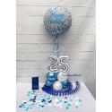 Partydeko-Set zum 25. Geburtstag in Silber-Blau, Happy Birthday