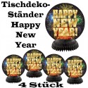 Silvester Dekoration, Tischdeko-Ständer, Happy New Year, Feuerwerk, 4 Stück