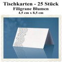 Tischkarten, filigrane Blumen, 4,5 cm x 8,5 cm, 25 Stück