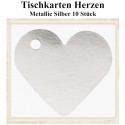 Tischkarten - Silber, Herzen, 10 Stück