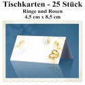 Tischkarten Hochzeit, Ringe und Rosen, 4,5 cm x 8,5 cm, 25 Stück