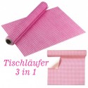 Deko-Tischläufer, Deko-Tischsets, 3 in 1, Karomuster, rosa