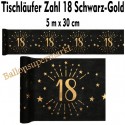 Deko-Tischläufer, Tischdecke Zahl 18, schwarz-gold zum 18. Geburtstag