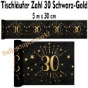 Deko-Tischläufer, Tischdecke Zahl 30, schwarz-gold zum 30. Geburtstag