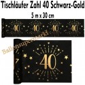 Deko-Tischläufer, Tischdecke Zahl 40, schwarz-gold zum 40. Geburtstag