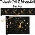 Deko-Tischläufer, Tischdecke Zahl 50, schwarz-gold zum 50. Geburtstag