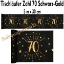 Deko-Tischläufer, Tischdecke Zahl 70, schwarz-gold zum 70. Geburtstag