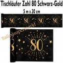 Deko-Tischläufer, Tischdecke Zahl 80, schwarz-gold zum 80. Geburtstag