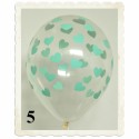 Luftballons, Latex 30 cm Ø, 5 Stück, Transparent mit Herzen in Mintgrün