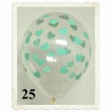 Luftballons, Latex 30 cm Ø, 25 Stück, Transparent mit Herzen in Mintgrün