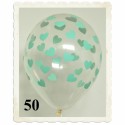 Luftballons, Latex 30 cm Ø, 50 Stück, Transparent mit Herzen in Mintgrün