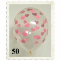Luftballons, Latex 30 cm Ø, 50 Stück, Transparent mit Herzen in Rosa