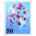 Luftballons, Latex 30 cm Ø, 50 Stück, Transparent mit Herzen in Rot