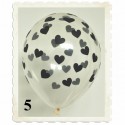 Luftballons, Latex 30 cm Ø, 5 Stück, Transparent mit Herzen in Schwarz