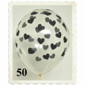 Luftballons, Latex 30 cm Ø, 50 Stück, Transparent mit Herzen in Schwarz