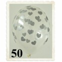Luftballons, Latex 30 cm Ø, 50 Stück, Transparent mit Herzen in Silber