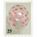 Luftballons, Latex 30 cm Ø, 25 Stück, Transparent mit Herzen in Rosa