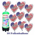 Luftballons Super-Mini-Helium-Set, 10 USA-Ballons, Welcome Home, aus Folie mit 1 Liter Helium-Einweg